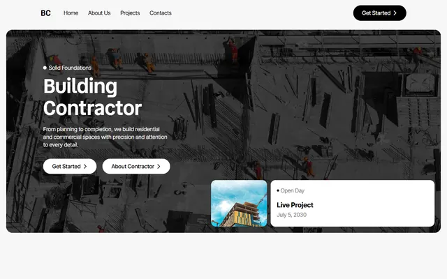 Building contractor website made with Mobirise, desktop view