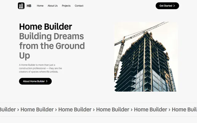 Home builder website made with Mobirise, desktop view