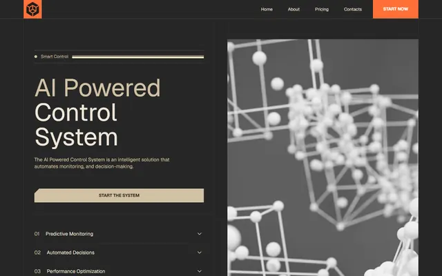 Ai powered control system website made with Mobirise, desktop view