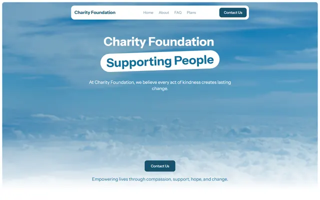 Charity foundation website made with Mobirise, desktop view