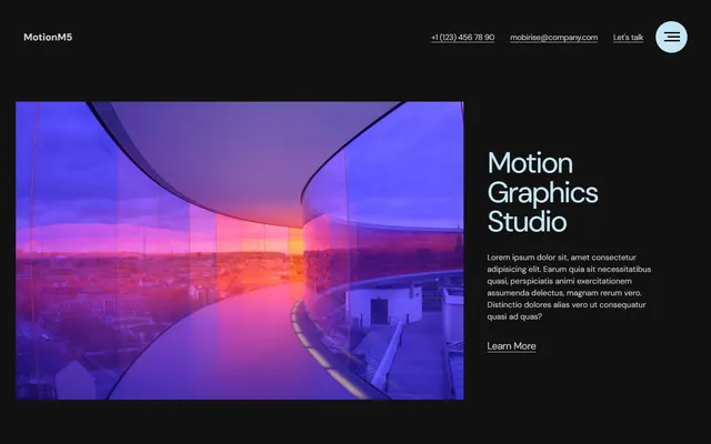 Motion graphics studio website made with Mobirise, desktop view