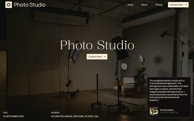 Photo studio website made with Mobirise, desktop view