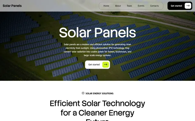 Solar panels website made with Mobirise, desktop view