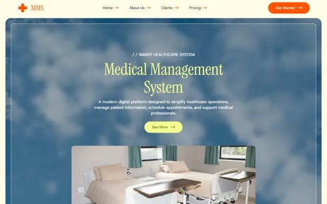Medical management system website made with Mobirise, desktop view
