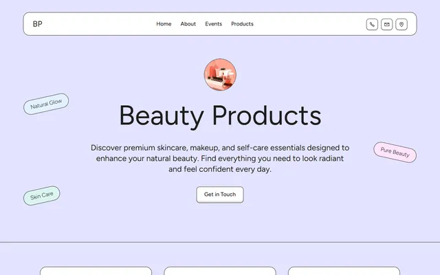 Beauty products website made with Mobirise, desktop view
