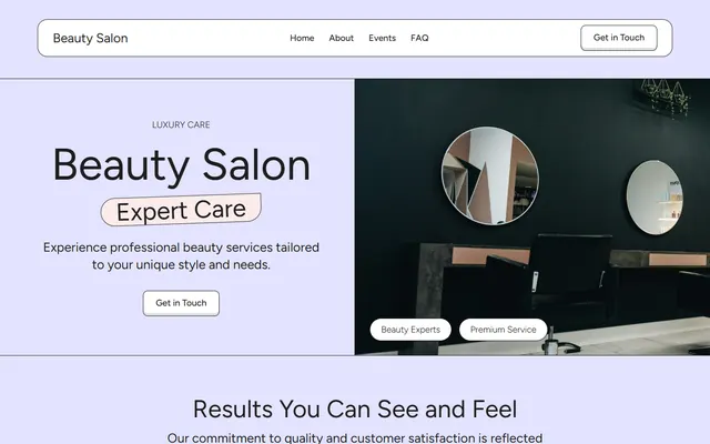 Beauty salon website made with Mobirise, desktop view