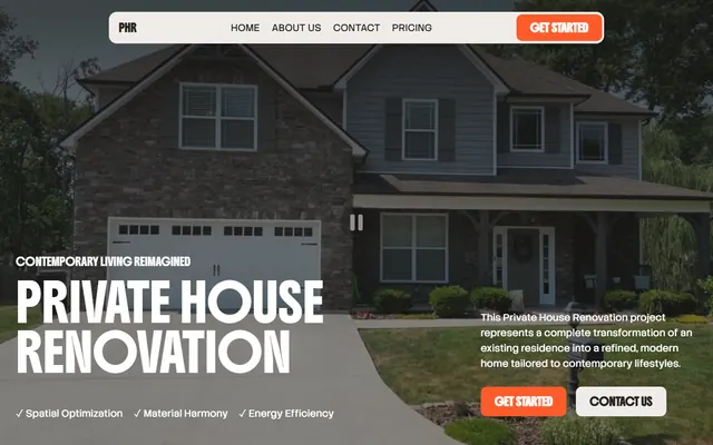 Private house renovation website made with Mobirise, desktop view